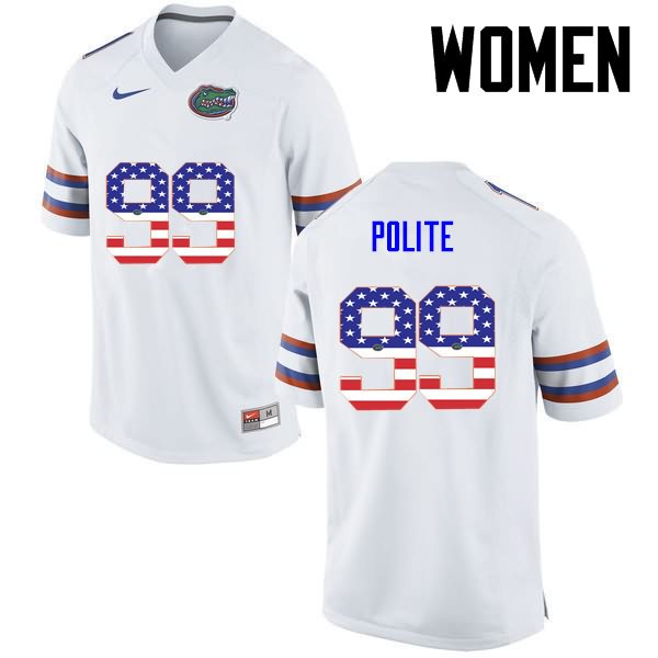 NCAA Florida Gators Jachai Polite Women's #99 USA Flag Fashion Nike White Stitched Authentic College Football Jersey BDH4364TD